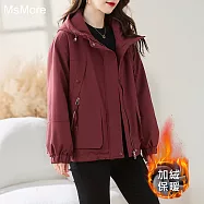 【MsMore】 加內羊羔絨加厚短款派克長袖寬鬆連帽休閒工裝短外套# 124058 2XL 紅色
