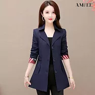 【AMIEE】時尚洋氣顯瘦風衣外套(KDCQ-959) 2XL 藏青色
