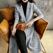 【初色】純色西裝領長袖菱格羊絨加厚針織外套女外套-共3色-39038(F可選) F 淺灰色