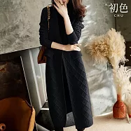 【初色】純色西裝領長袖菱格羊絨加厚針織外套女外套-共3色-39038(F可選) F 黑色