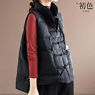 【初色】純色復古立領盤扣夾棉科技羽絨棉背心女背心-共3色-39057(L-2XL可選) XL 黑色