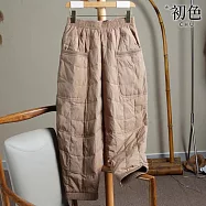 【初色】保暖休閒格紋鬆緊腰頭口袋蘿蔔褲哈倫褲寬褲長褲-共3色-32356(M-2XL可選) M 卡其色