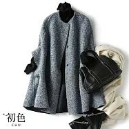 【初色】小香風粗毛呢西裝外套格紋斗篷披肩圍巾-共3款3色-91663.64222.91591(M-2XL/F可選) L 灰色