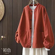 【初色】純色防風單排釦休閒立領長袖夾克棒球服外套女外套-共4色-39080(M-2XL可選) XL 酒紅色