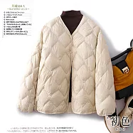 【初色】V領菱格壓紋科技羽絨棉長袖外套女外套-共3色-39073(M-2XL可選) M 米色
