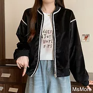 【MsMore】 大碼絲絨毛復古小個子夾克長袖短外套黑色棒球服# 124082 3XL 黑色