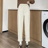 【MsMore】 羊毛感歐棉絨直筒顯瘦香蕉哈倫加絨大碼九分長褲# 124110 XL 杏色