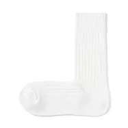 【MUJI 無印良品】男螺紋厚織直角襪25-27cm 柔白