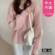 【Jilli~ko】溫柔風V領寬鬆燈籠袖針織外套女 J12021 FREE 粉色