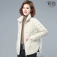 【初色】簡約純色菱格縫線輕薄短款立領保暖科技羽絨棉外套女外套-共3色-39127(M-10XL可選) XL 米白色