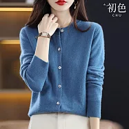 【初色】純色針織單排釦長袖外套女上衣-3款任選-39131(M-2XL可選) XL A.藍色