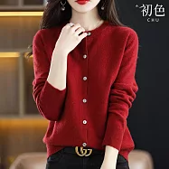 【初色】純色針織單排釦長袖外套女上衣-3款任選-39131(M-2XL可選) XL A.紅色