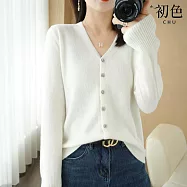 【初色】純色針織單排釦長袖外套女上衣-3款任選-39131(M-2XL可選) M C.白色