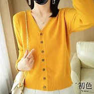 【初色】純色針織單排釦長袖外套女上衣-3款任選-39131(M-2XL可選) 2XL C.黃色