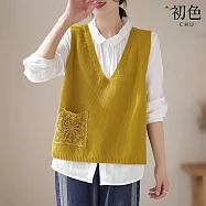 【初色】簡約素色V領無袖外搭針織背心女背心-10款任選-38244(F可選) F E.黃色