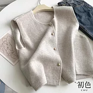 【初色】簡約素色V領無袖外搭針織背心女背心-10款任選-38244(F可選) F J.米杏色