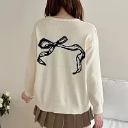 【MsMore】 短款上衣長袖V領蝴蝶結印花單排扣針織# 124068 FREE 杏色