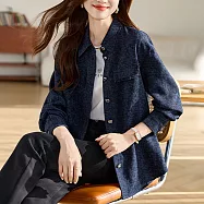 【MsMore】 鬆弛感小香風牛仔色襯衫外套簡約寬鬆流蘇中長上衣# 124079 2XL 藍色