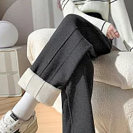 【MsMore】 綿羊絨大口袋大碼人字紋加厚保暖直筒窄版長褲# 124111 3XL 黑色