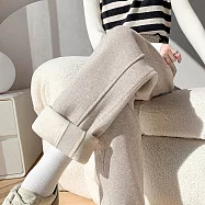 【MsMore】 綿羊絨大口袋大碼人字紋加厚保暖直筒窄版長褲# 124111 XL 卡其色