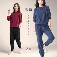 【初色】休閒運動風純色寬鬆長袖大學T+撞色修身直筒長褲套裝-8款任選-39446(M-2XL可選) L A.灰色
