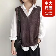 【慢。生活】V領復古鏤空寬鬆針織馬甲背心 J11932 FREE 咖色