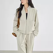 【MsMore】 時尚通勤運動長袖夾克外套直筒長褲休閒2件式套裝# 124118 L 杏色