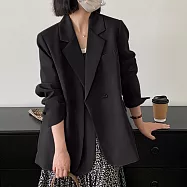 【MsMore】 西裝外套時尚知性職場正裝長袖設計款中長# 124149 M 黑色