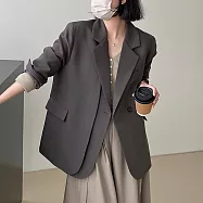 【MsMore】 西裝外套時尚知性職場正裝長袖設計款中長# 124149 XL 灰色