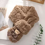 O-ni O-ni日系可愛立體小熊蝴蝶結仿兔毛保暖/圍脖/圍巾(C-1226) 卡其色