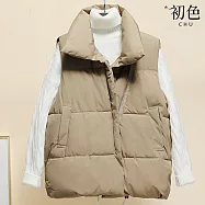 【初色】韓系純色立領短款馬甲科技羽絨棉無袖背心女背心-共3色-39176(M-2XL可選) M 卡其色