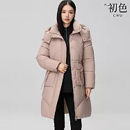 【初色】洋氣中長款純色拉鍊口袋立領長袖插肩袖連帽科技羽絨棉服外套女外套-共5色-39158(M-3XL可選) M 卡其色