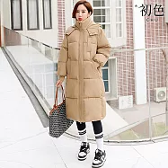 【初色】韓版休閒寬鬆長款加厚保暖連帽螺紋長袖科技羽絨棉外套女外套-共5色-39159(M-3XL可選) M 卡其色