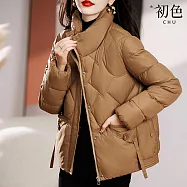 【初色】簡約純色短款立領寬鬆修身保暖加厚科技羽絨棉外套女外套-共4色-39128(M-2XL可選) M 咖啡色