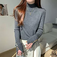 【MsMore】 韓版氣質半高領紐扣針織衫安迪絨內搭長袖毛衣短版上衣# 124191 FREE 深灰色