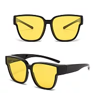 seoul show首爾秀 近視套鏡輕量TR90太陽眼鏡UV400夜視墨鏡 821 亮黑框夜視黃片