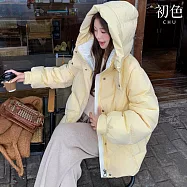 【初色】韓版撞色立領連帽抽繩麵包服加厚羽絨外套女外套-共5色-39125(M-2XL可選) 2XL 黃色