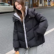 【初色】韓版撞色立領連帽抽繩麵包服加厚羽絨外套女外套-共5色-39125(M-2XL可選) L 黑色