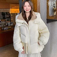 【初色】韓版撞色立領連帽抽繩麵包服加厚羽絨外套女外套-共5色-39125(M-2XL可選) L 白色