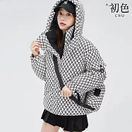 【初色】印花加厚保暖連帽立領長袖保暖科技羽絨棉外套女外套-共4色-39181(L-2XL可選) L 白色
