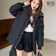 【初色】純色立領加厚麵包科技羽絨棉服外套女外套-共3色-39183(M-2XL可選) 2XL 黑色