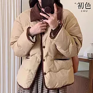 【初色】學院風短款撞色條絨單排釦口袋翻領長袖麵包服外套女外套-共4色-39189(M-2XL可選) 2XL 卡其色