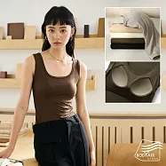【BODYAIR嚴選】絲滑輕暖羊毛天絲BRA背心(內搭.保暖.一體成型.CASUAL) L 棕