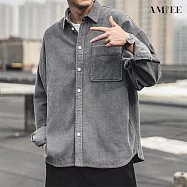 【AMIEE】日系潮流燈芯絨百搭襯衫(男裝/雅痞/KDTQ-S154) M 灰