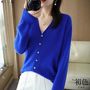 【初色】韓版純色單排釦V領長袖開衫打底衫針織外套女外套-共8色-39132(M-2XL可選) L 藍色