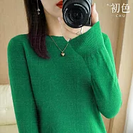 【初色】純色薄款螺紋圓領長袖內搭打底衫毛衣針織衫上衣女上衣-共7色-39133(M-2XL可選) M 綠色