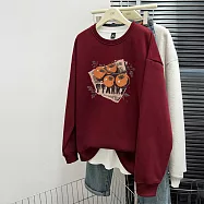 【MsMore】 柿柿如意印花華棉複合牛奶絲長袖圓領T上衣# 124168 L 酒紅色