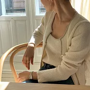 【MsMore】 小香風針織衫小外套吊帶背心套裝薄款長袖毛衣兩件式套裝# 124205 FREE 米白色