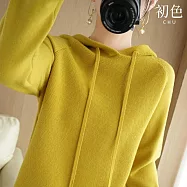 【初色】純色坑條紋連帽抽繩長袖內搭打底衫帽衫連帽T恤上衣女上衣-共6色-39136(M-2XL可選) L 黃色