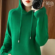 【初色】純色坑條紋連帽抽繩長袖內搭打底衫帽衫連帽T恤上衣女上衣-共6色-39136(M-2XL可選) L 綠色